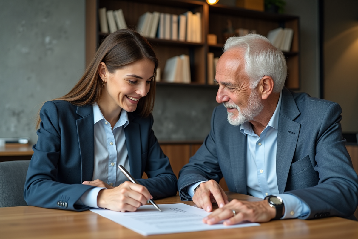 Homme et femme en discussion dans un bureau moderne