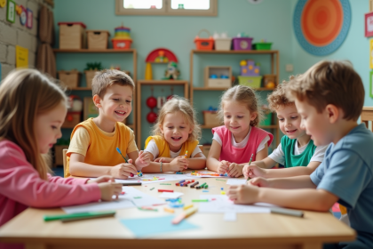 Enfants créatifs autour d'une table dans un centre de loisirs