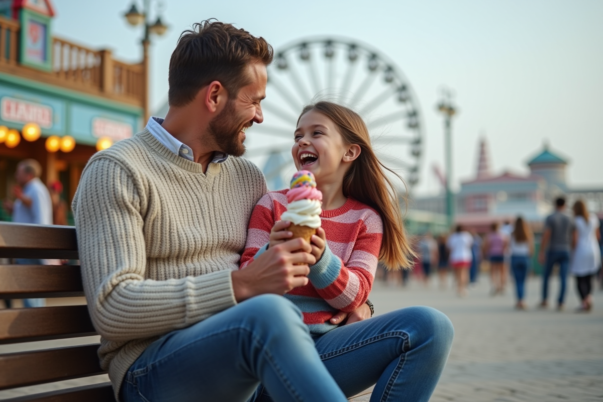 Fille et père profitant d une sortie au parc côtier