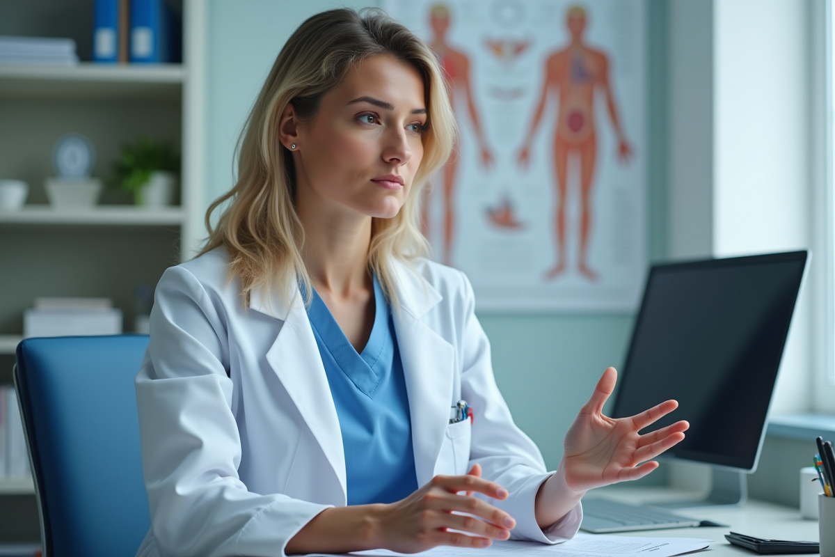 Docteur femme expliquant un rapport médical en consultation