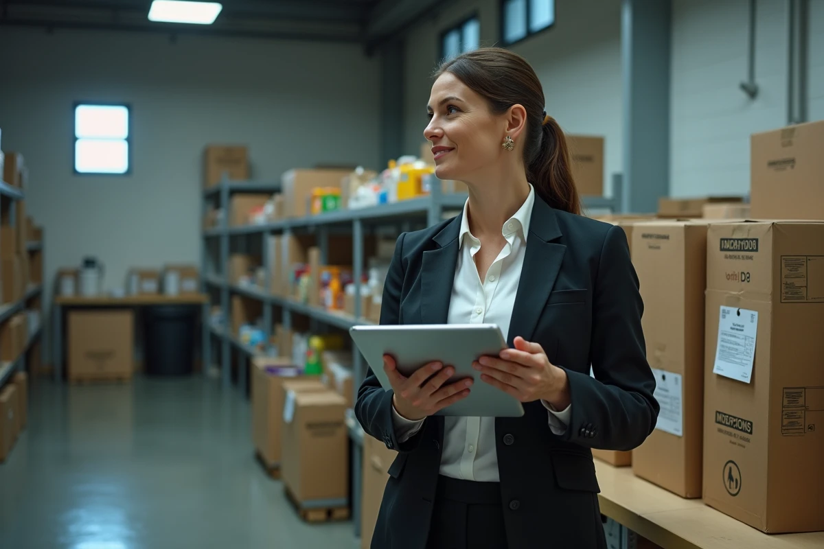 Femme en tenue professionnelle vérifiant un tableau de gestion