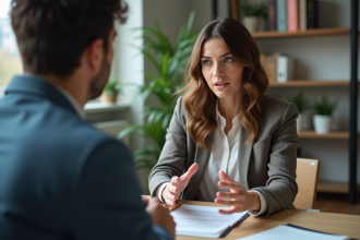 Femme en réunion d'affaires dans un bureau moderne