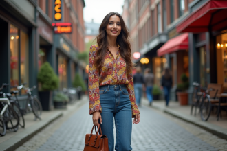 Femme souriante en style vintage années 70