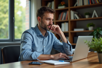 Homme d'âge moyen dans un bureau à domicile