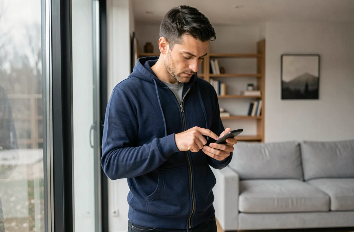 Homme vérifiant les paramètres de son téléphone pour trouver son numéro Lebara