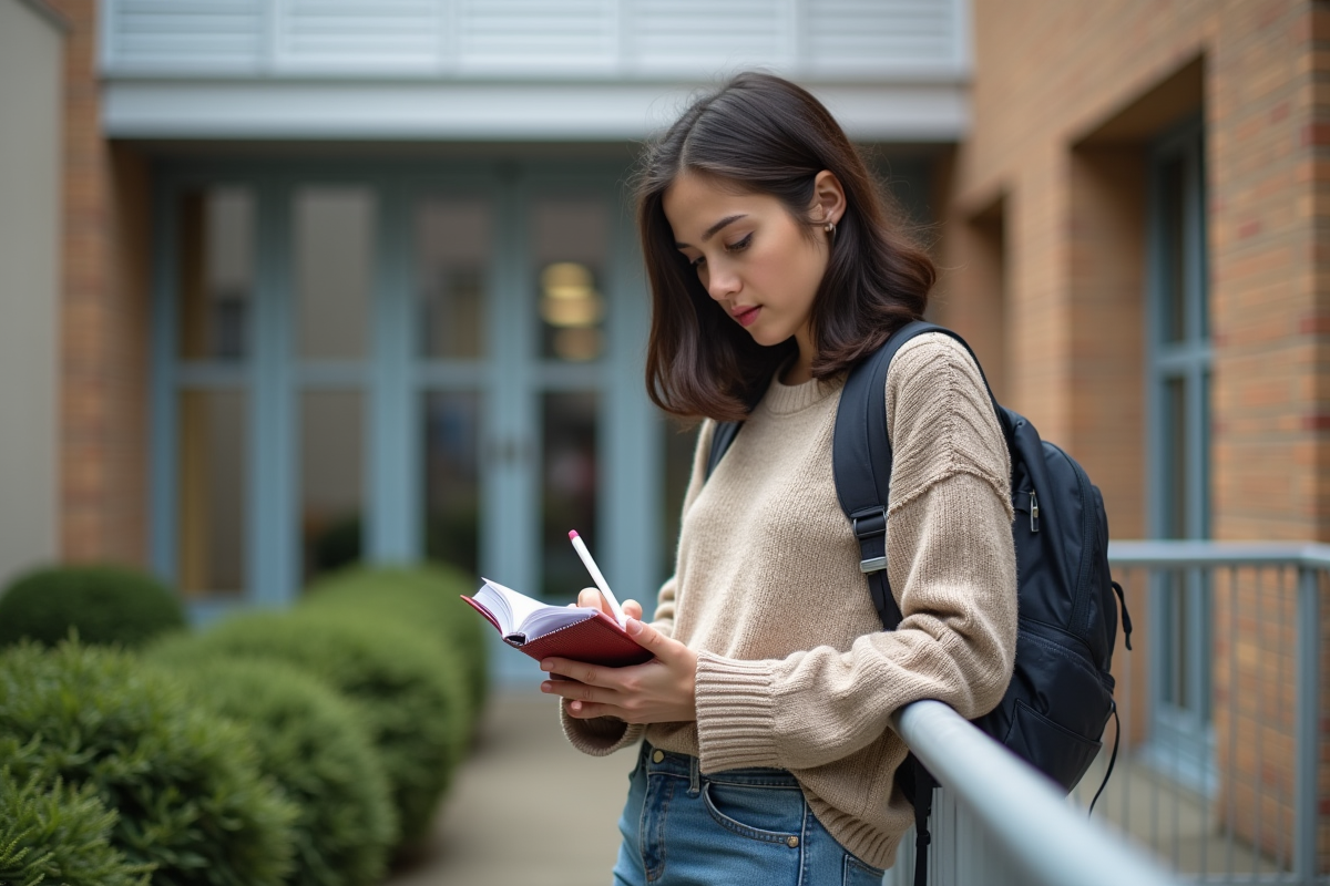 Fille de 16 ans écrivant dans un carnet dehors