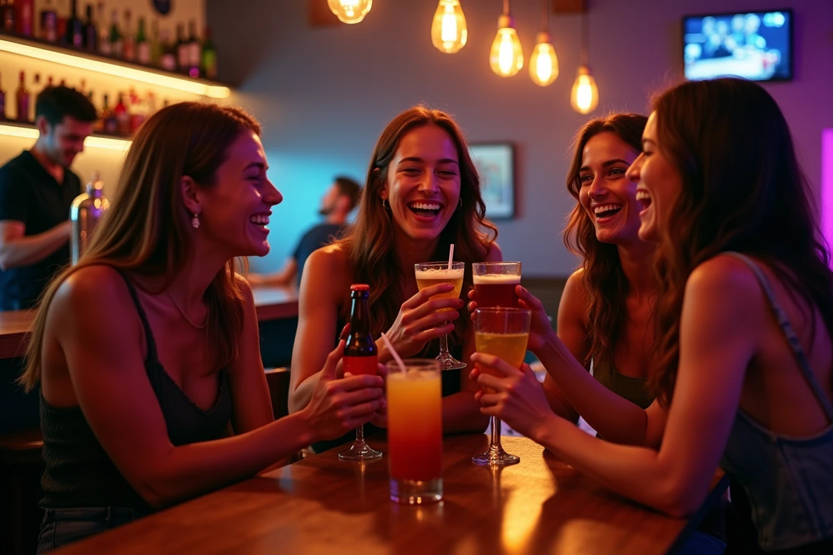 Groupe d'amis trinquant au bar du Kripton Club à Yssingeaux lors d'une soirée festive
